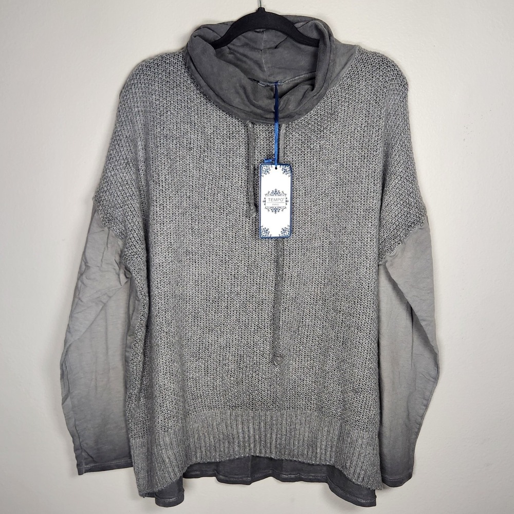 Tempo Paris Womens S/M Gray Knit Layered Lagenlook Mohair Blend Sweater Top